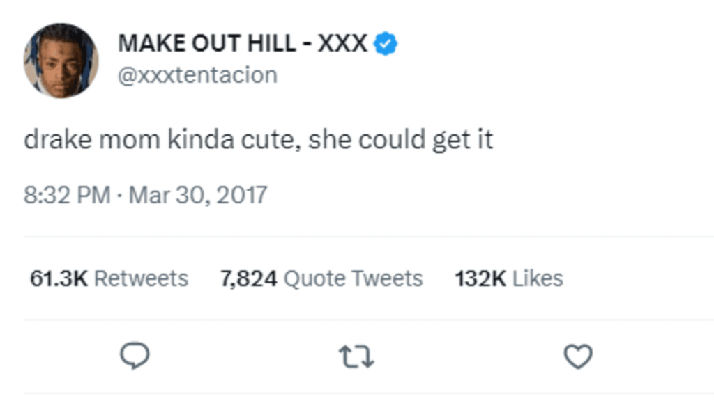 Tweet de XXXTentacion où il manque de respects à la mère de Drake, 30 Mars 2017