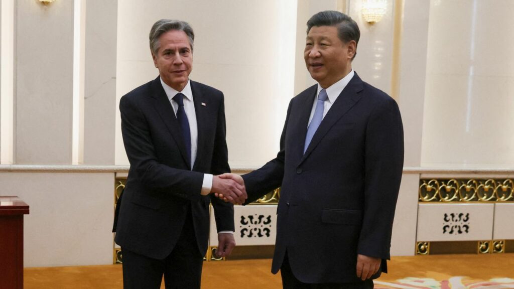 Antony Blinken lors de sa rencontre avec le président chinois Xi Jinping.